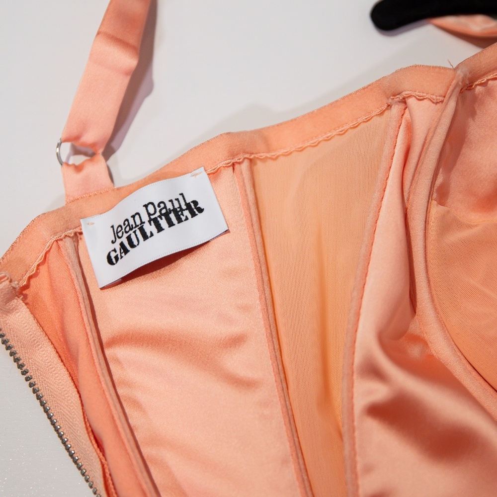 Jean Paul Gaultier Iconic Cone Bra Satin Corset Lace Up Back Mini Dress Pink 2 - Picture 3 of 5